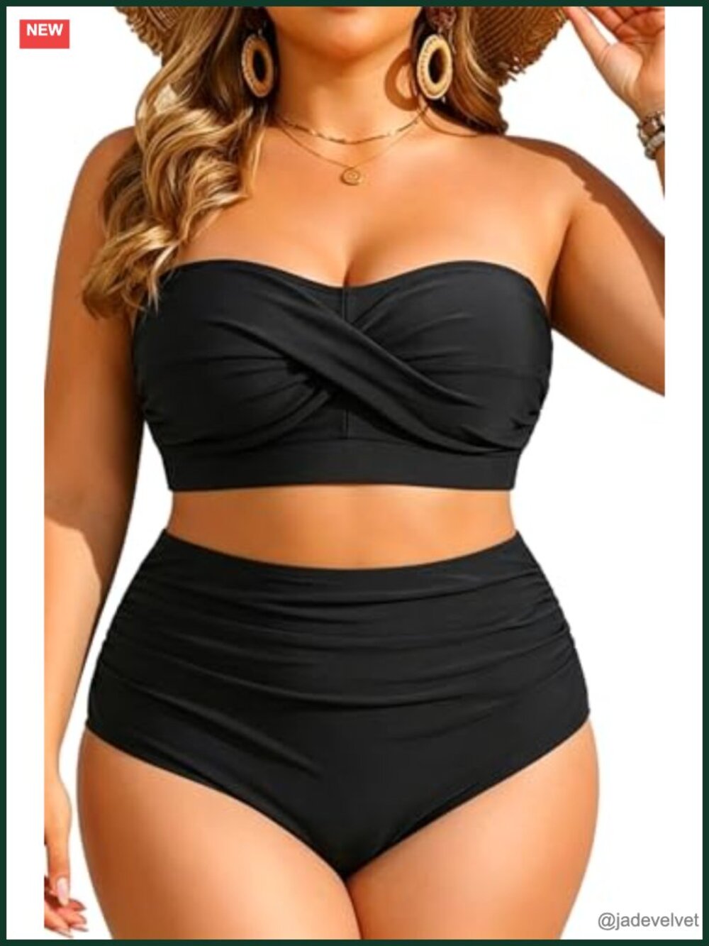 Plus Size Bandeau Bikini Set with Tummy Control High Waist Bottoms